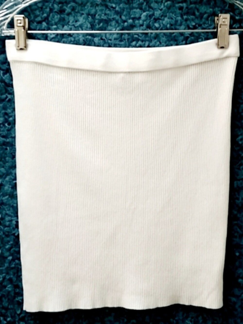 Hera Collection White Ribbed Knit Jersey Elastic Waist Mini Skirt Size Large